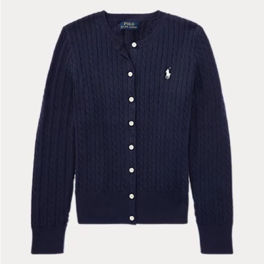 Big Girls Polo Cable Knit Cardigan - L